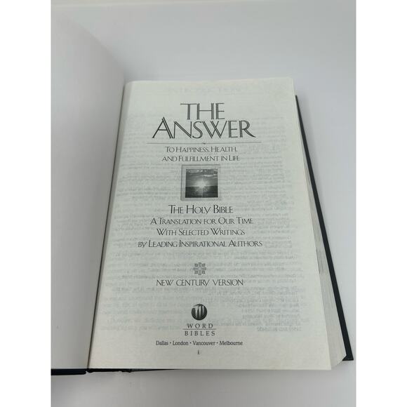 Holy Bible The Answer Hardback Black New Century Version 1993 Christian - Picture 1 of 6